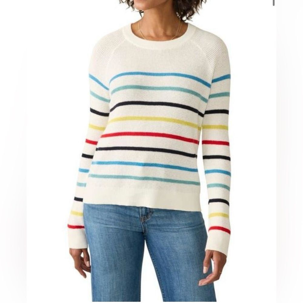 Faherty Throwback Crew Striped Sweater Organic Cotton Cashmere Waffle Knit Small